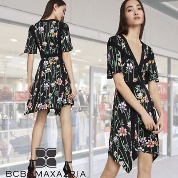 *NWT* BCBGMaxAzria Black Botanical Print Flowy Fit & Flare Dress - Size XXS - Picture 2 of 16